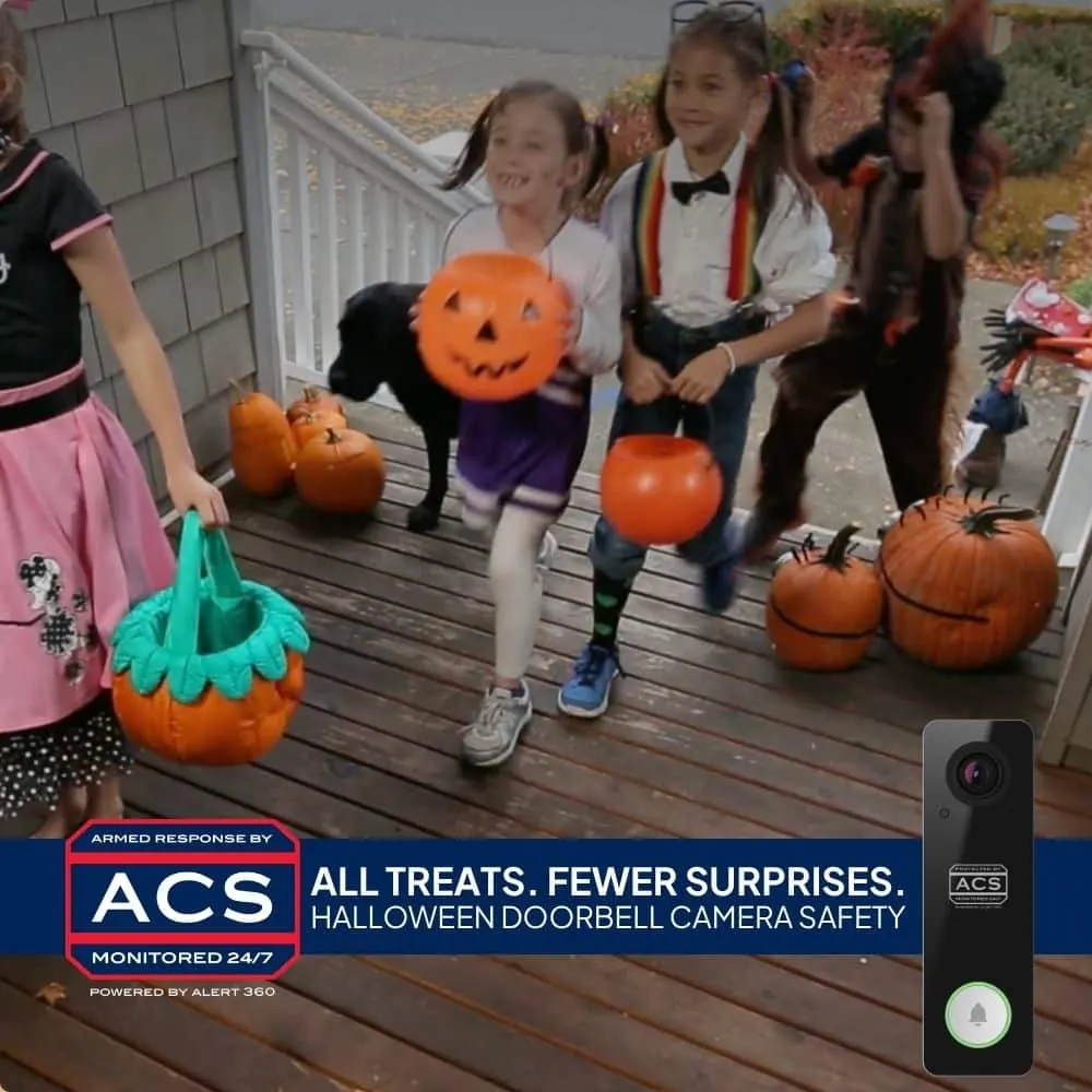 Children in Halloween costumes with ACS Security safety tips